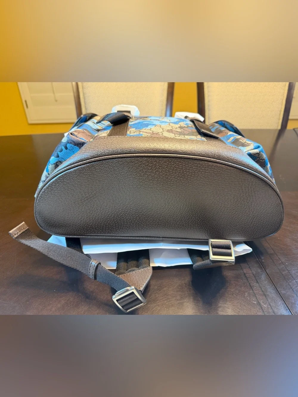 New Authentic Gucci GG Supreme Logo Blue Camo Backpack Tan Size Large